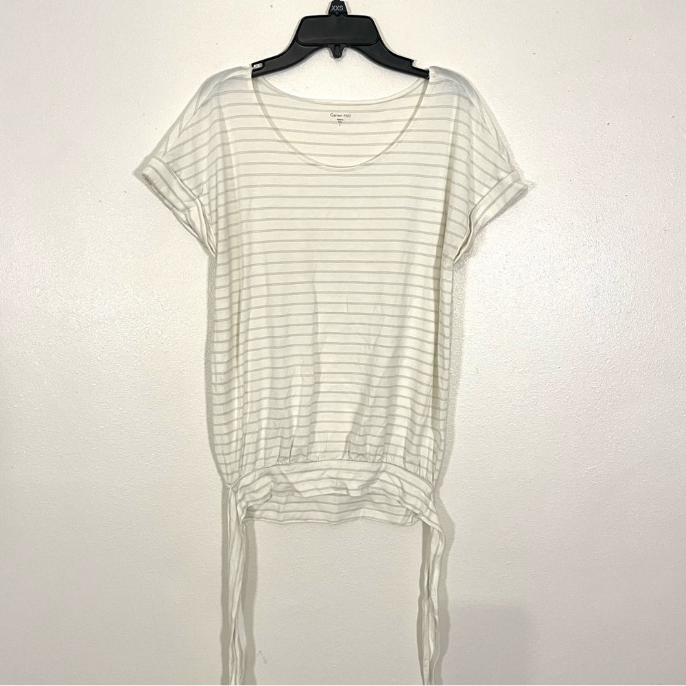 Garnet Hill Top Women S Beige Stripe Organic Pima Stretch Side Tie Pullover Peru